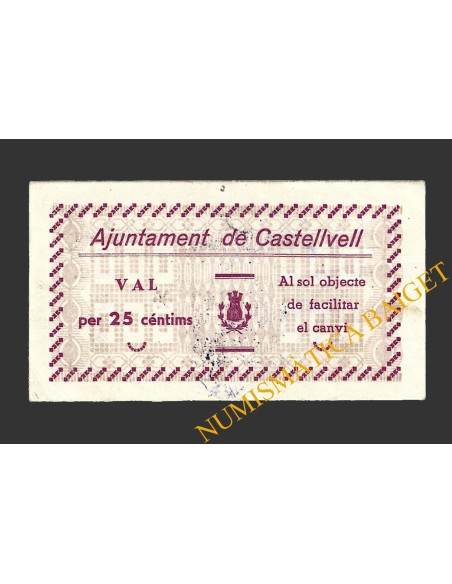 CASTELLVELLL, (Tarragona), 25 centims, novembre del 1937