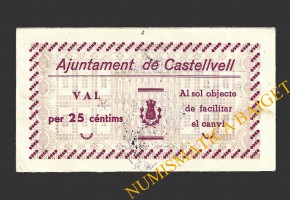 CASTELLVELLL, (Tarragona), 25 centims, novembre del 1937