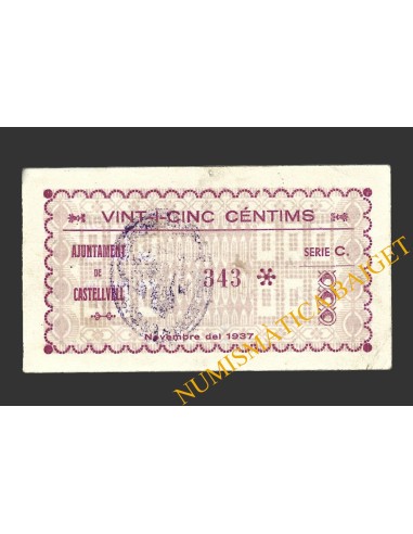 CASTELLVELLL, (Tarragona), 25 centims, novembre del 1937