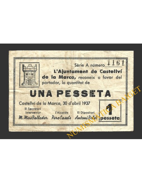 CASTELLVI DE LA MARCA, (Barcelona), 1 pesseta, 30 d'abril del 1937