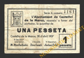 CASTELLVI DE LA MARCA, (Barcelona), 1 pesseta, 30 d'abril del 1937