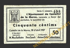 CASTELLVI DE LA MARCA, (Barcelona), 50 centims, 30 d'abril del 1937