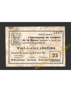 CASTELLVI DE LA MARCA, (Barcelona), 25 centims, 30 d'abril del 1937