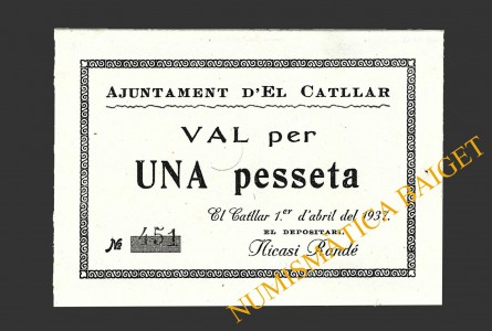 CATLLAR, EL, (Tarragona), 1 pesseta, 1 d'abril del 1937