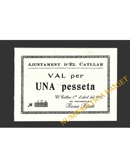 CATLLAR, EL, (Tarragona), 1 pesseta, 1 d'abril del 1937