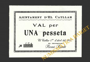 CATLLAR, EL, (Tarragona), 1 pesseta, 1 d'abril del 1937