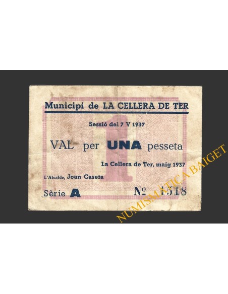 CELLERA DE TER, LA (Girona), 1 pesseta, 7 de maig del 1937