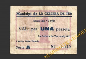 CELLERA DE TER, LA (Girona), 1 pesseta, 7 de maig del 1937