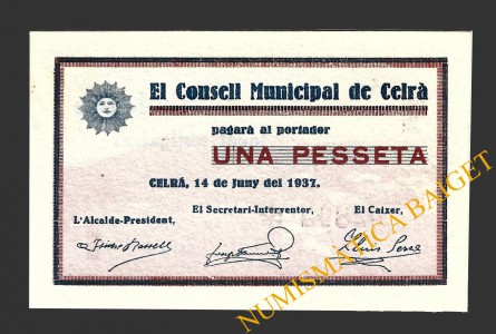 CELRA (Girona), 1 pesseta, 14 de juny del 1937