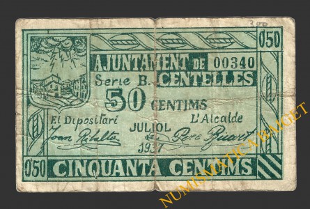 CENTELLES (Barcelona), 50 centims, juliol del 1937