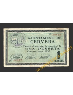 CERVERA (Lleida),1 pesseta, abril del 1937