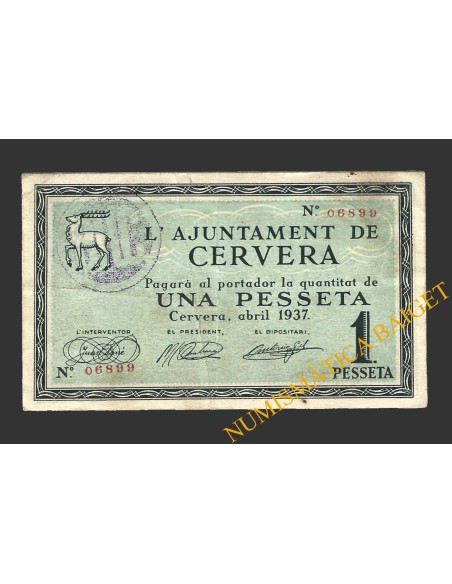 CERVERA (Lleida),1 pesseta, abril del 1937