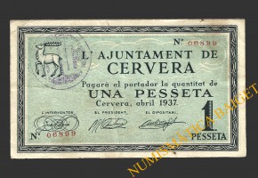 CERVERA (Lleida),1 pesseta, abril del 1937