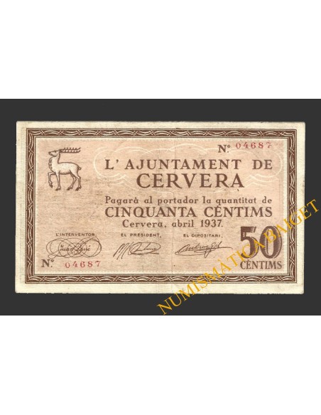 CERVERA (Lleida),50 centims, abril del 1937