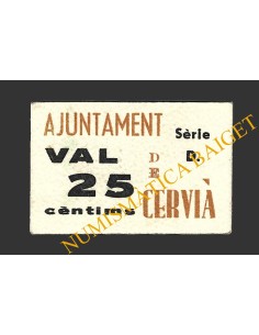 CERVIA DE LES GARRIGUES (Lleida), 25 centims, 1937