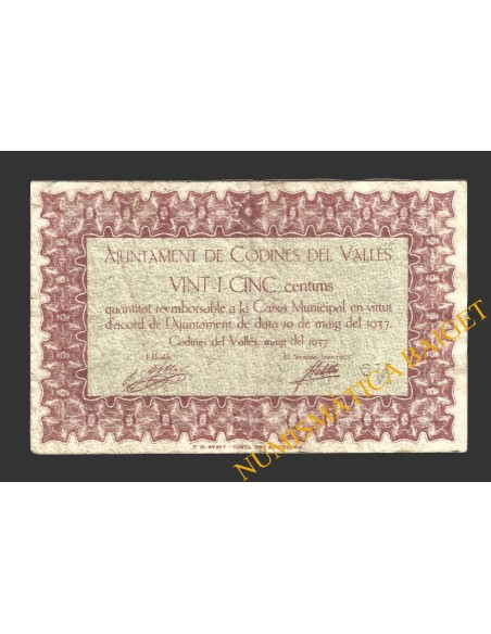 CODINES DEL VALLES (Barcelona), 25 centims, 10 de maig del 1937