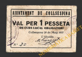 COLLSUSPINA (Barcelona), 1 pesseta, 20 de maig del 1937