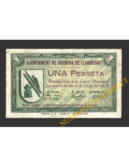 CORBERA DE LLOBREGAT (BARCELONA),1 pesseta, 6 de juny del 1937