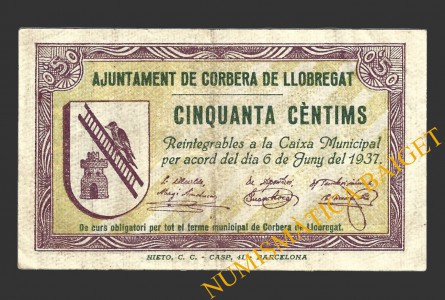 CORBERA DE LLOBREGAT (BARCELONA),50 centims, 6 de juny del 1937