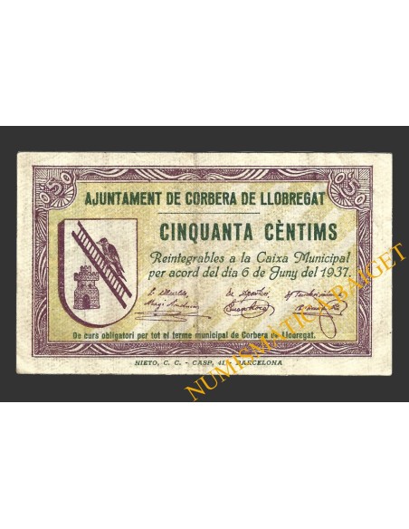 CORBERA DE LLOBREGAT (BARCELONA),50 centims, 6 de juny del 1937