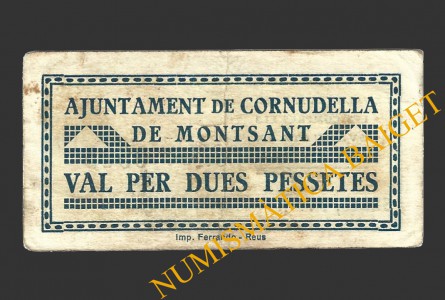 CORNUDELLA DE MONTSANT (Tarragona), 2 pessetes, 1937