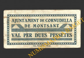 CORNUDELLA DE MONTSANT (Tarragona), 2 pessetes, 1937