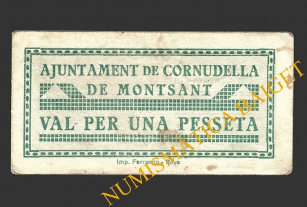 CORNUDELLA DE MONTSANT (Tarragona), 1 pesseta, 1937
