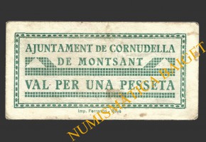 CORNUDELLA DE MONTSANT (Tarragona), 1 pesseta, 1937