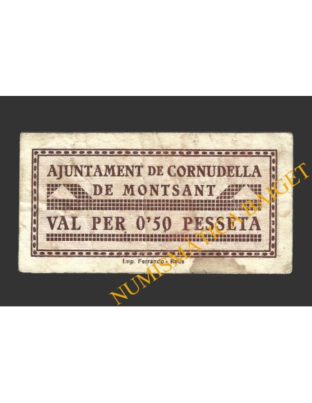 CORNUDELLA DE MONTSANT (Tarragona), 0'50 pessetes, 1937