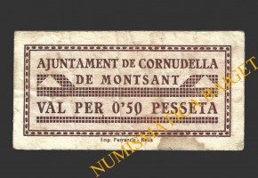 CORNUDELLA DE MONTSANT (Tarragona), 0'50 pessetes, 1937