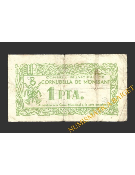 CORNUDELLA DE MONTSANT (Tarragona), 1 pesseta, 24 de desembre del 1937 