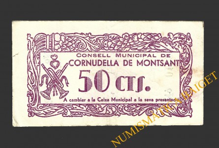 CORNUDELLA DE MONTSANT (Tarragona), 50 centims, 24 de desembre del 1937 