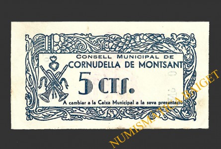 CORNUDELLA DE MONTSANT (Tarragona), 5 centims, 24 de desembre del 1937 