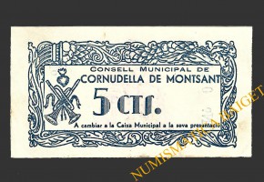 CORNUDELLA DE MONTSANT (Tarragona), 5 centims, 24 de desembre del 1937 