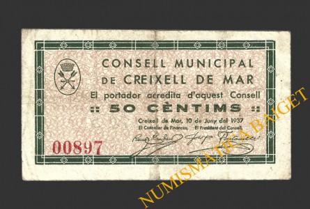 CREIXELL DE MAR (Tarragona), 50 centims, 10 de juny del 1937 