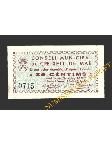 CREIXELL DE MAR (Tarragona), 25 centims, 10 de juny del 1937 