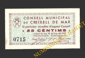 CREIXELL DE MAR (Tarragona), 25 centims, 10 de juny del 1937 