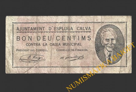 ESPLUGA CALVA (Lleida), 10 centims, 1 d'octubre del 1937 