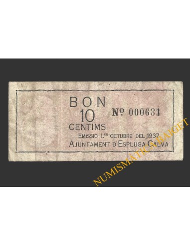 ESPLUGA CALVA (Lleida), 10 centims, 1 d'octubre del 1937 