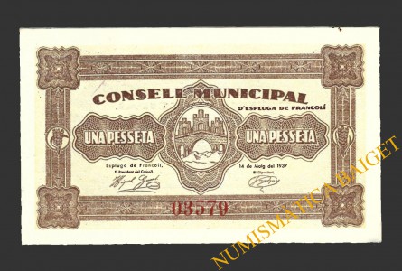 ESPLUGA DE FRANCOLI (Tarragona), 1 pesseta, 14 de maig del 1937 