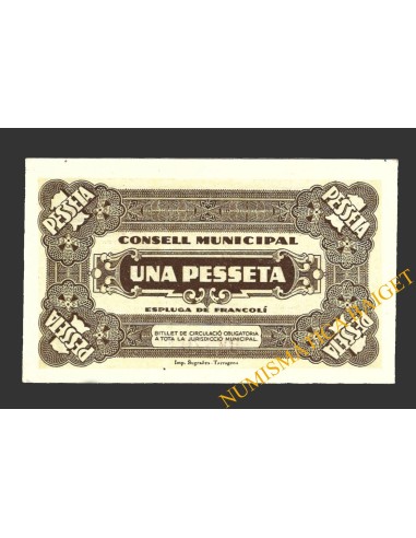 ESPLUGA DE FRANCOLI (Tarragona), 1 pesseta, 14 de maig del 1937 