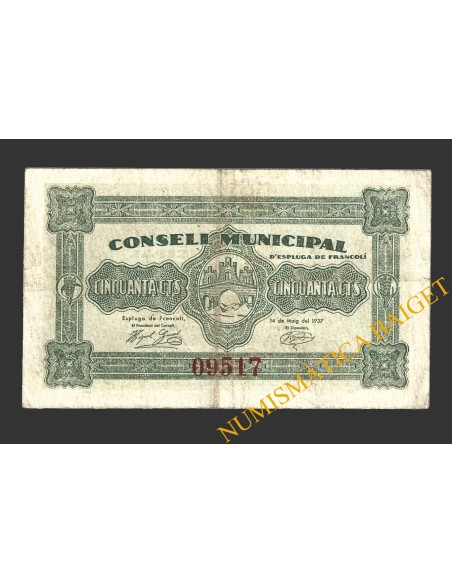 ESPLUGA DE FRANCOLI (Tarragona), 50 centims, 14 de maig del 1937 