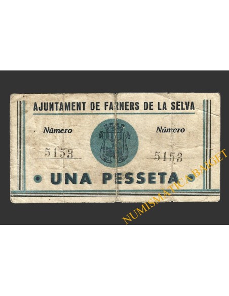 FARNERS DE LA SELVA (Girona), 1 pesseta, 13 de maig del 1937 