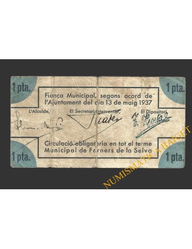 FARNERS DE LA SELVA (Girona), 1 pesseta, 13 de maig del 1937 
