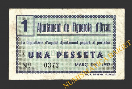 FIGUEROLA D'ORCAU (Lleida), 1 pesseta, març del 1937