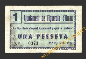 FIGUEROLA D'ORCAU (Lleida), 1 pesseta, març del 1937