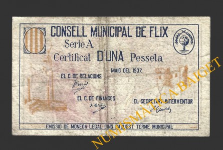 FLIX (Tarragona), 1 pesseta, maig del 1937