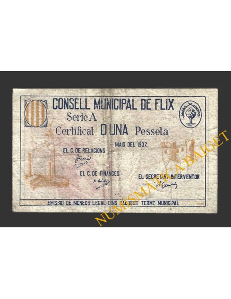 FLIX (Tarragona), 1 pesseta, maig del 1937