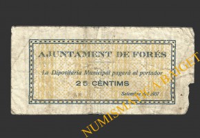 FORES (Tarragona), 25 centims, setembre del 1937