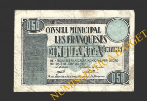 FRANQUESES DEL VALLES, LES (Barcelona), 50 centims, 5 de juny del 1937